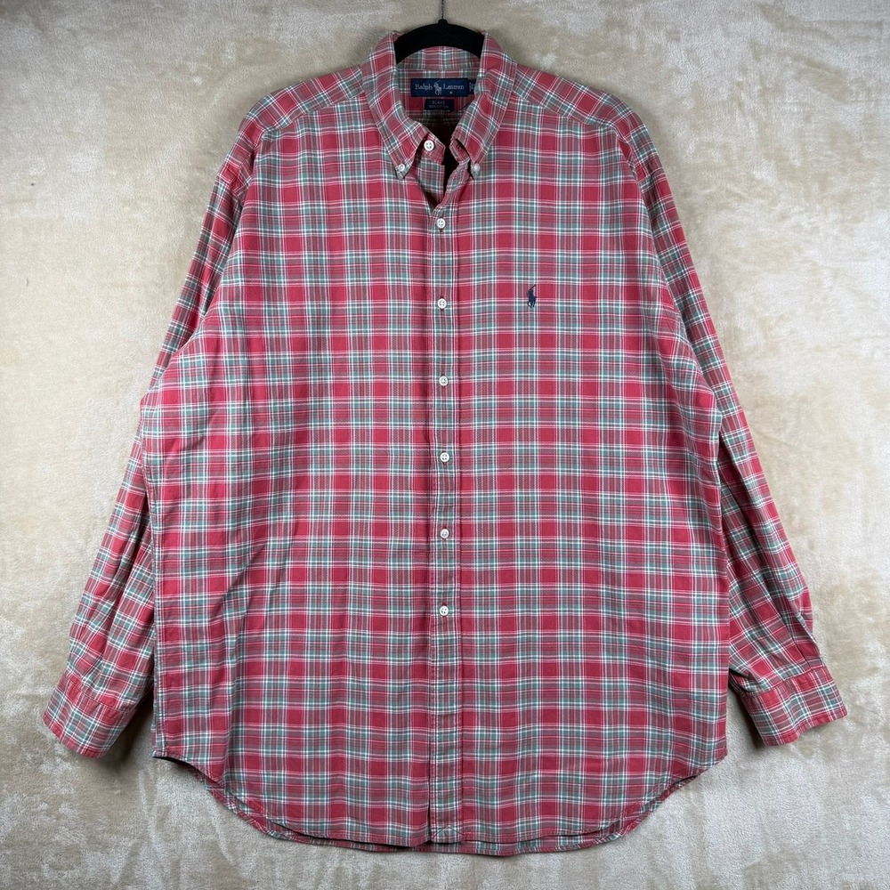 Polo Ralph Lauren Blake Mens XL Red Green Plaid Cotton Button Down Shirt Preppy